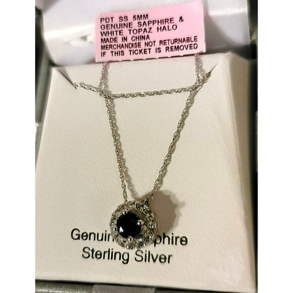 Sterling Silver Blue Sapphire & Diamond Necklace & Earrings Sept Birthstone DH1 - Picture 7 of 16